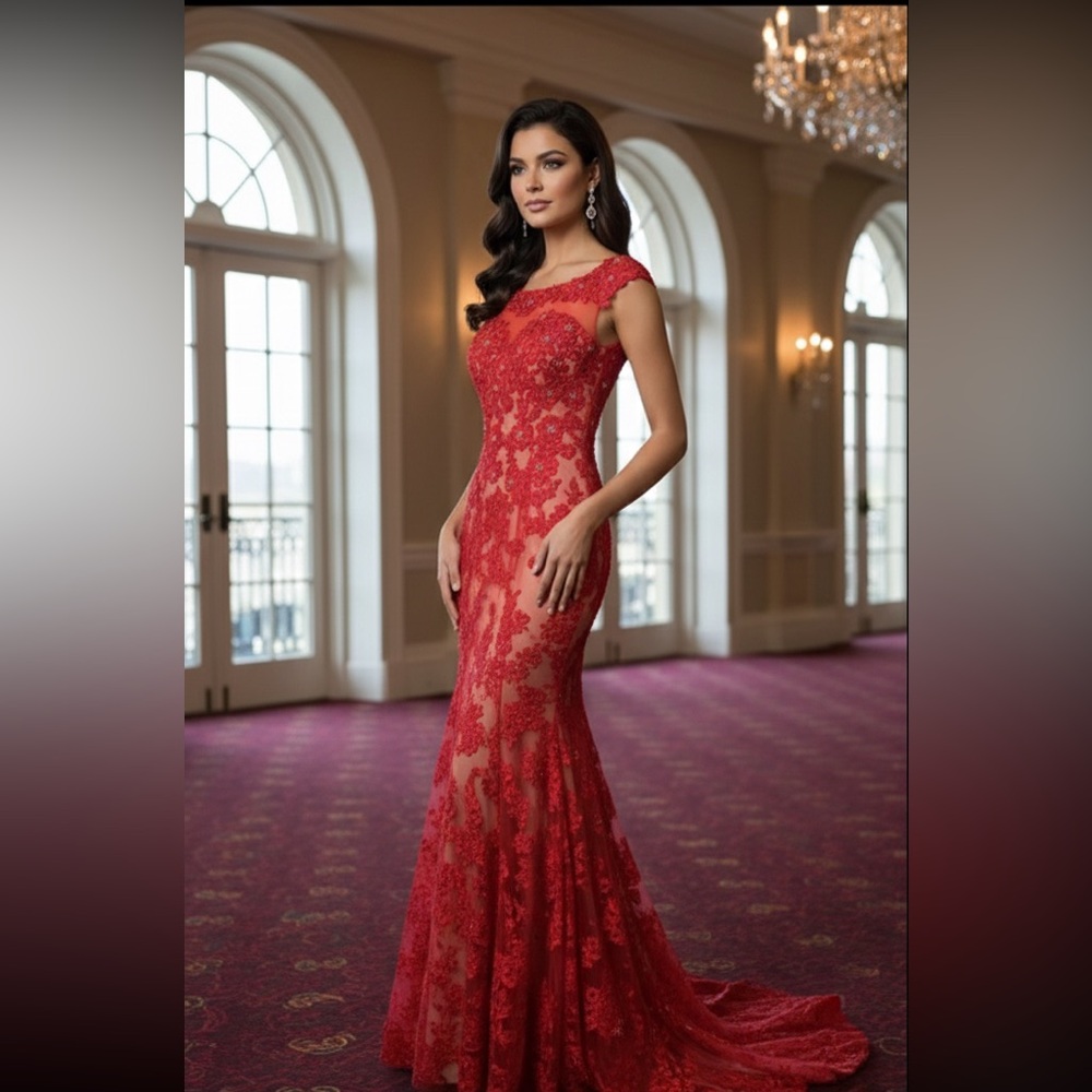 Sherri Hill Red Halter Backless Gown